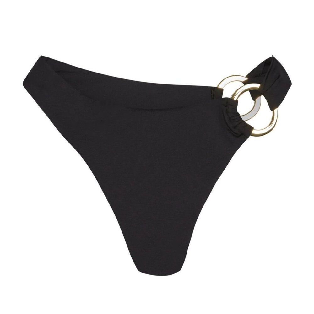 Monday Swimwear Black Bikini Bottom with Gold Accents